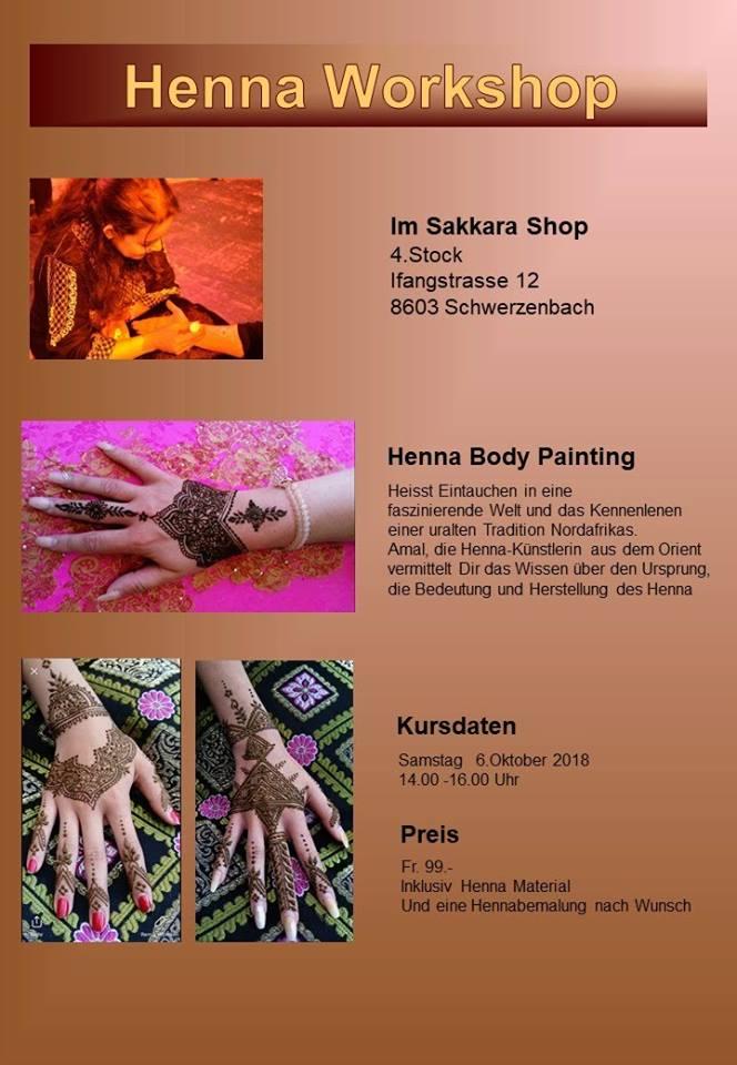 Henna-Workshop 6. Oktober 2018 bei uns in Schwerzenbach